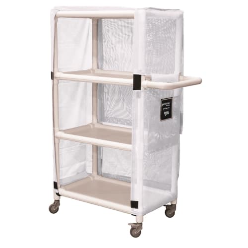 Royal Basket Carro de ropa de PVC de 24 pulgadas 3 estantes, cubierta de malla, blanco